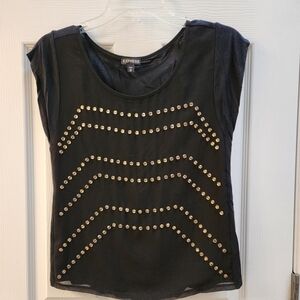 Express Black Top with Gold Stud Accents